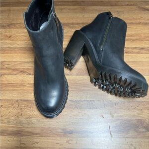 Dr. Martens Black Heeled Boots with Rugged Sole and Zip Up Side